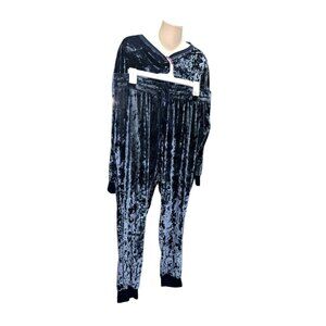 Womens Secret Treasures Velour Lounge Set L/G Blue Crushed Velvet Top & Joggers